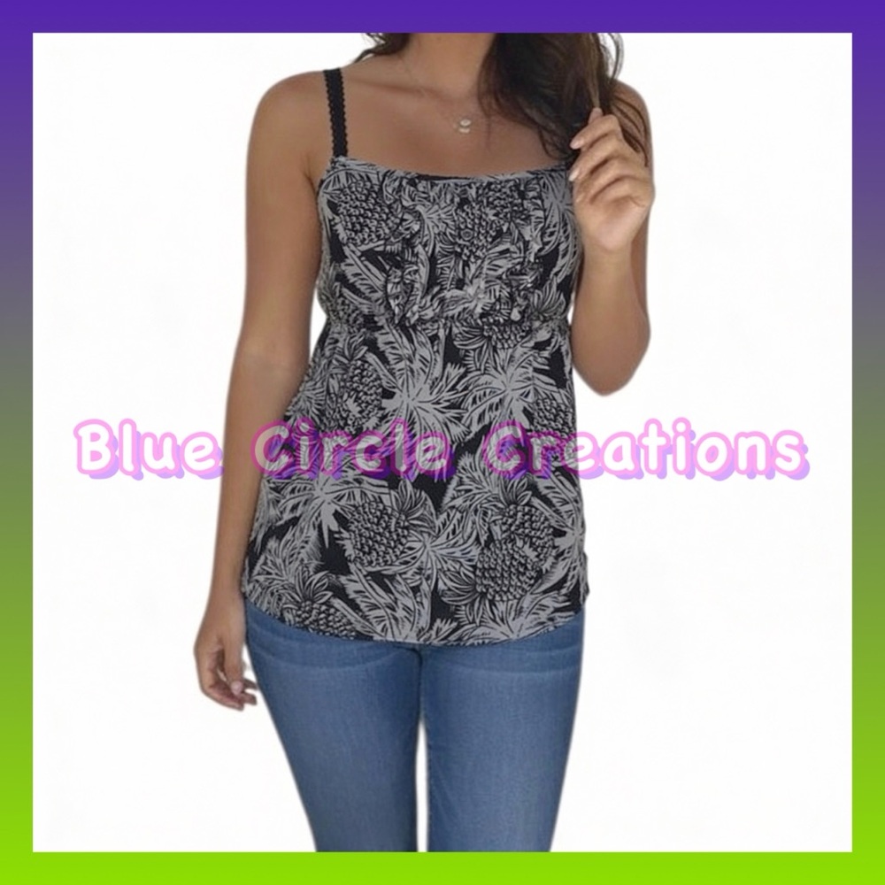 Maurices Vintage Gray and Black Tropical Sheer Overlay Tank
•Size Small